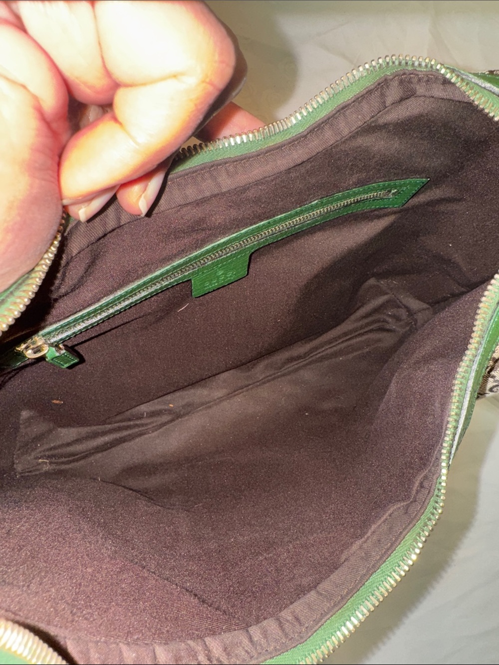 Authentic Gucci Beige Monogram Hobo with Green and Cream Stripes - Picture 9 of 11